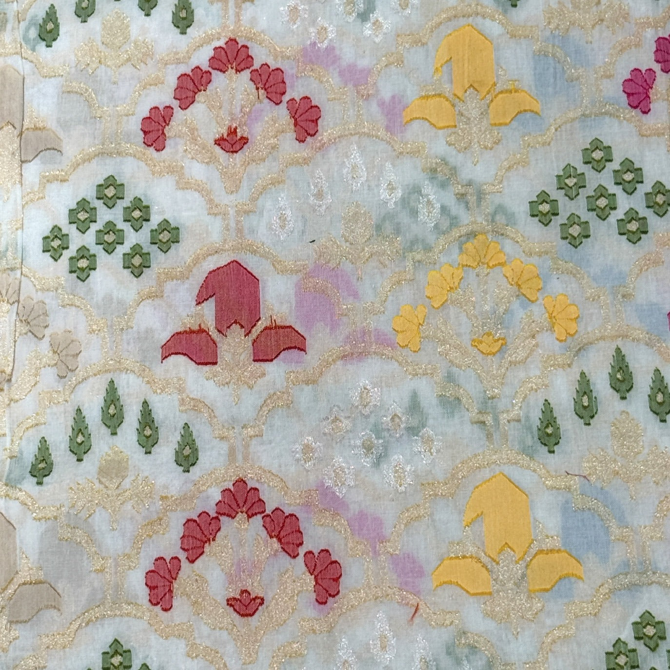 Cream Handloom Jamdani Pure Banarasi Cotton Saree (Swara)