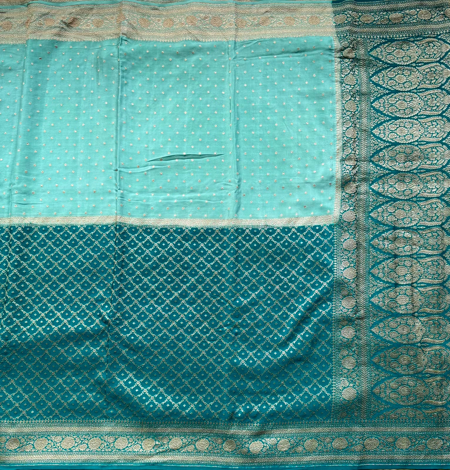 Sea Green Half n Half Benarasi Crepe Saree 107