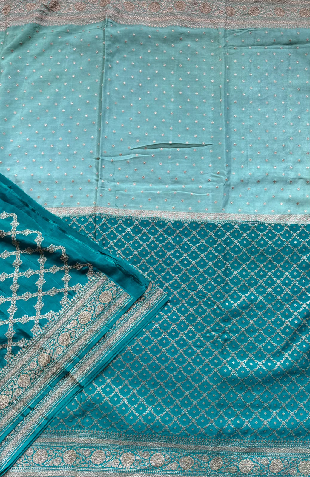Sea Green Half n Half Benarasi Crepe Saree 107