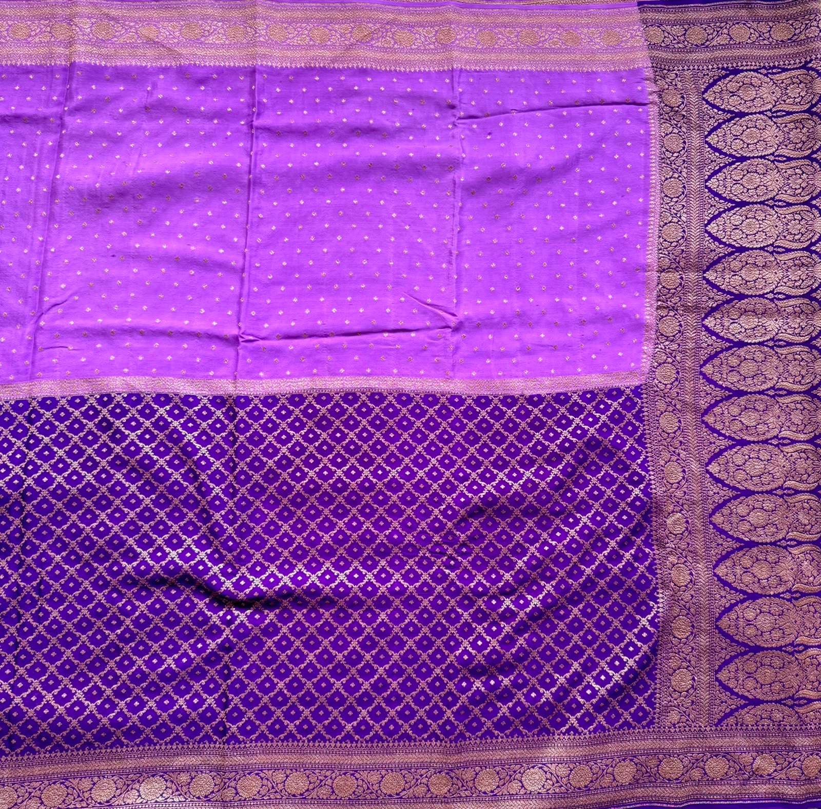 Purple n Lavender Half n Half Benarasi Crepe Saree 107