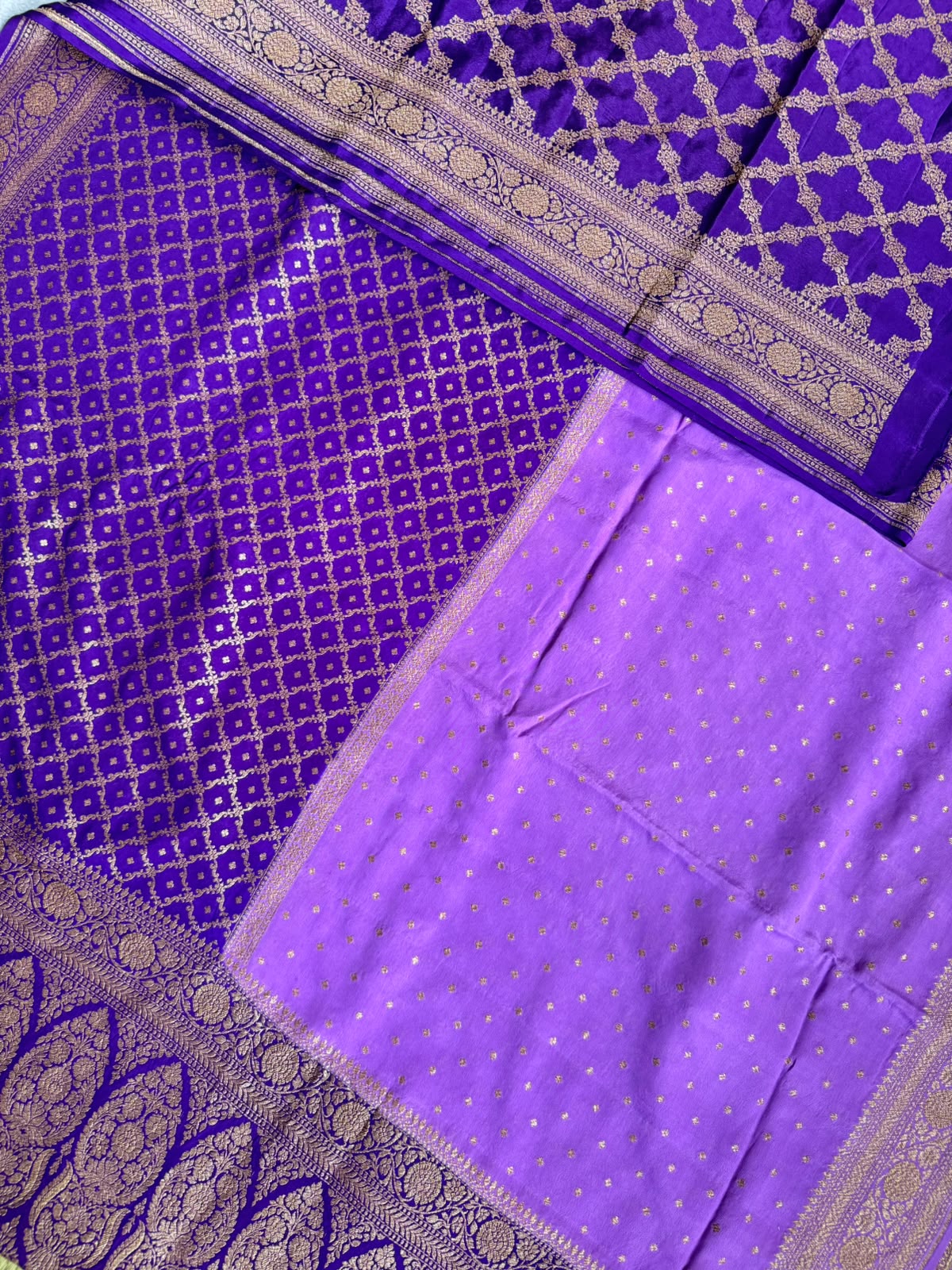 Purple n Lavender Half n Half Benarasi Crepe Saree 107