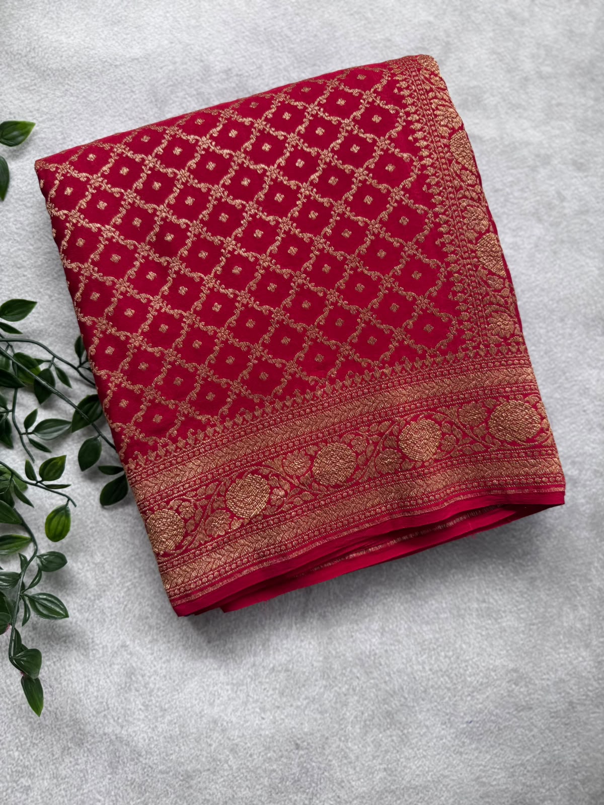 Red n Purple Half n Half Benarasi Crepe Saree 107