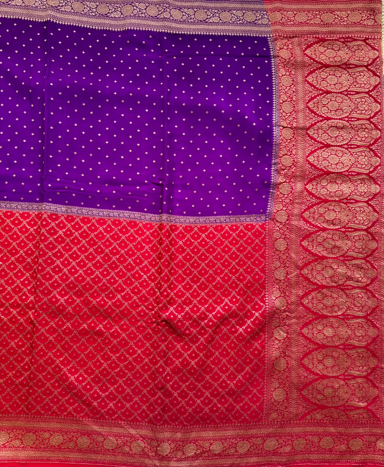 Red n Purple Half n Half Benarasi Crepe Saree 107