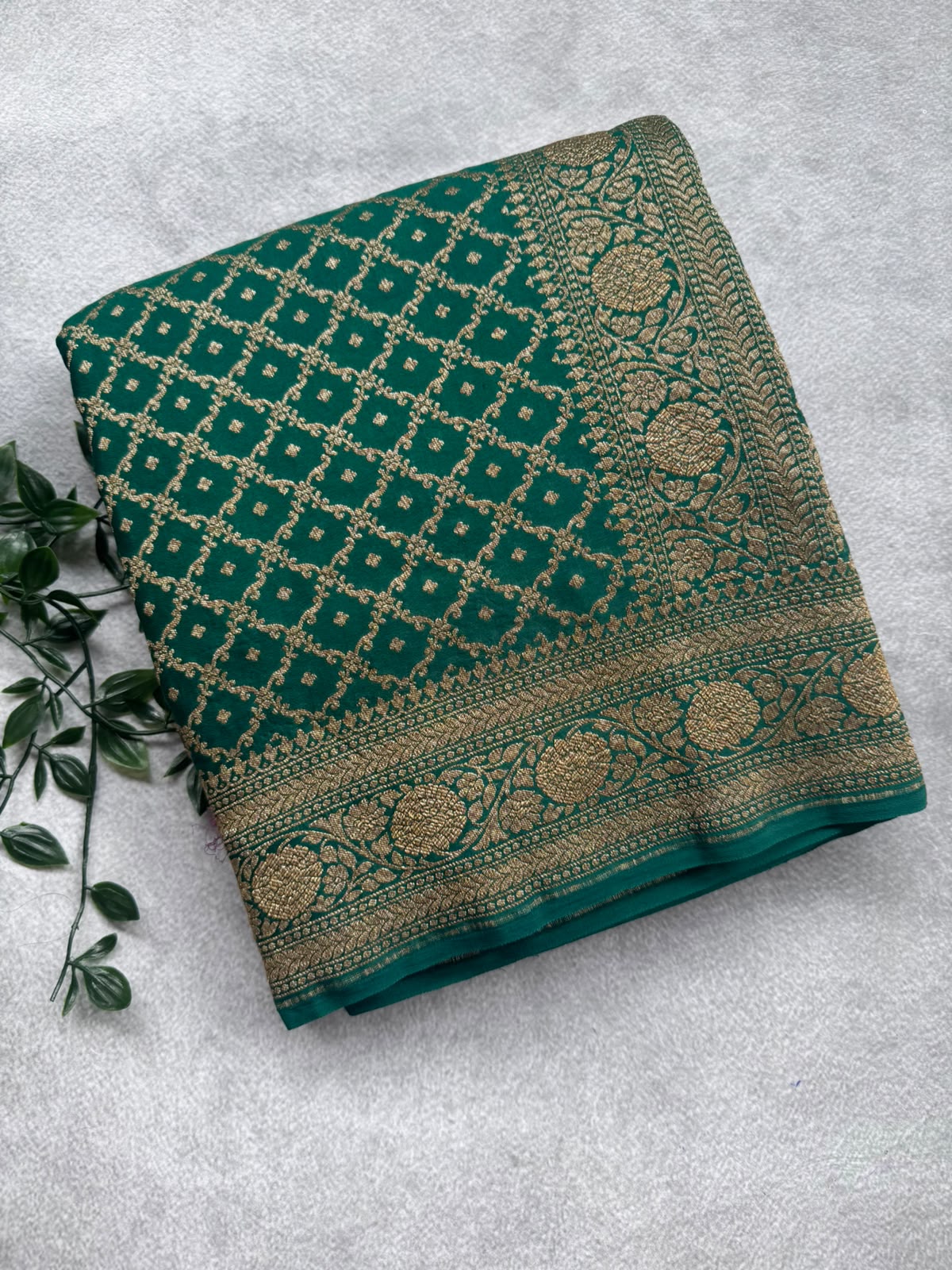 Green n Wine Half n Half Benarasi Crepe Saree 107