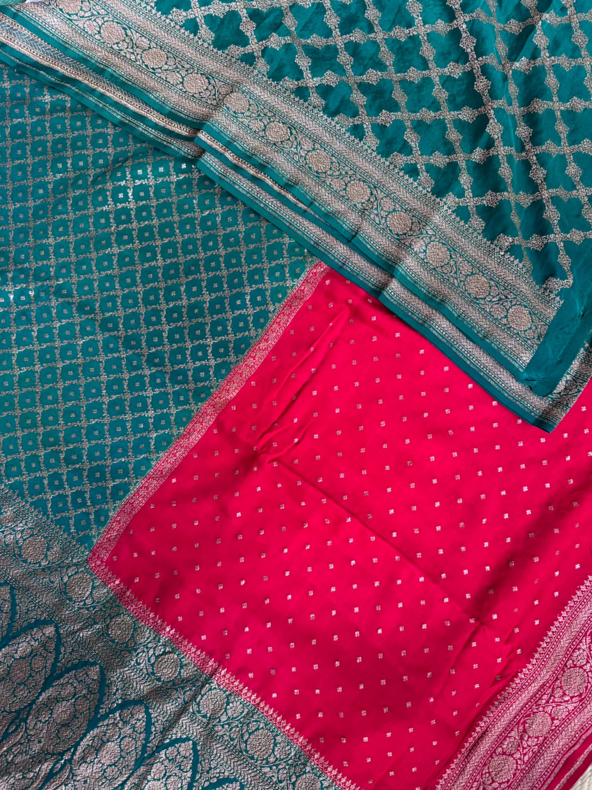Green n Red Half n Half Benarasi Crepe Saree 107