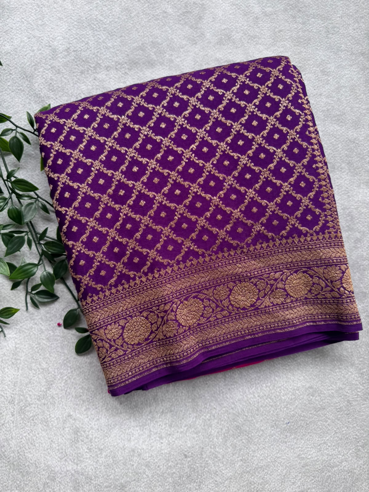 Purple n Pink Half n Half Benarasi Crepe Saree 107