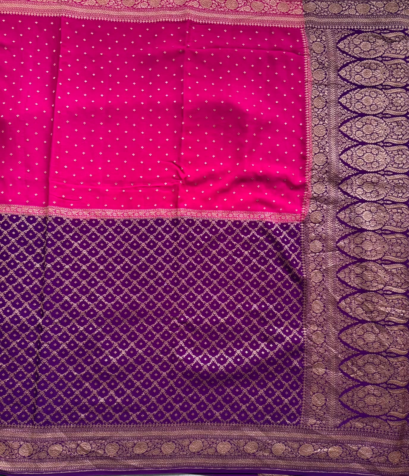 Purple n Pink Half n Half Benarasi Crepe Saree 107