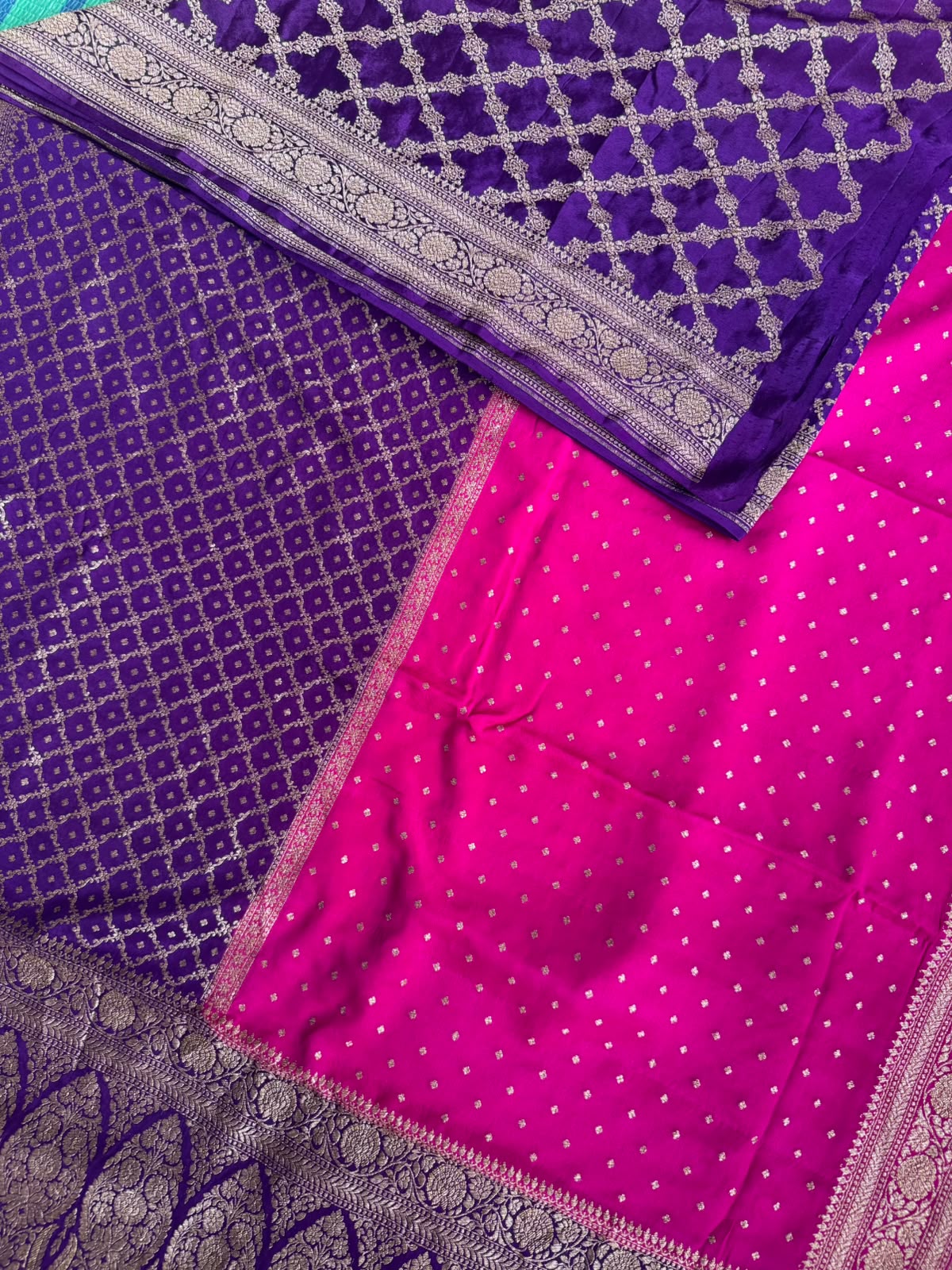 Purple n Pink Half n Half Benarasi Crepe Saree 107