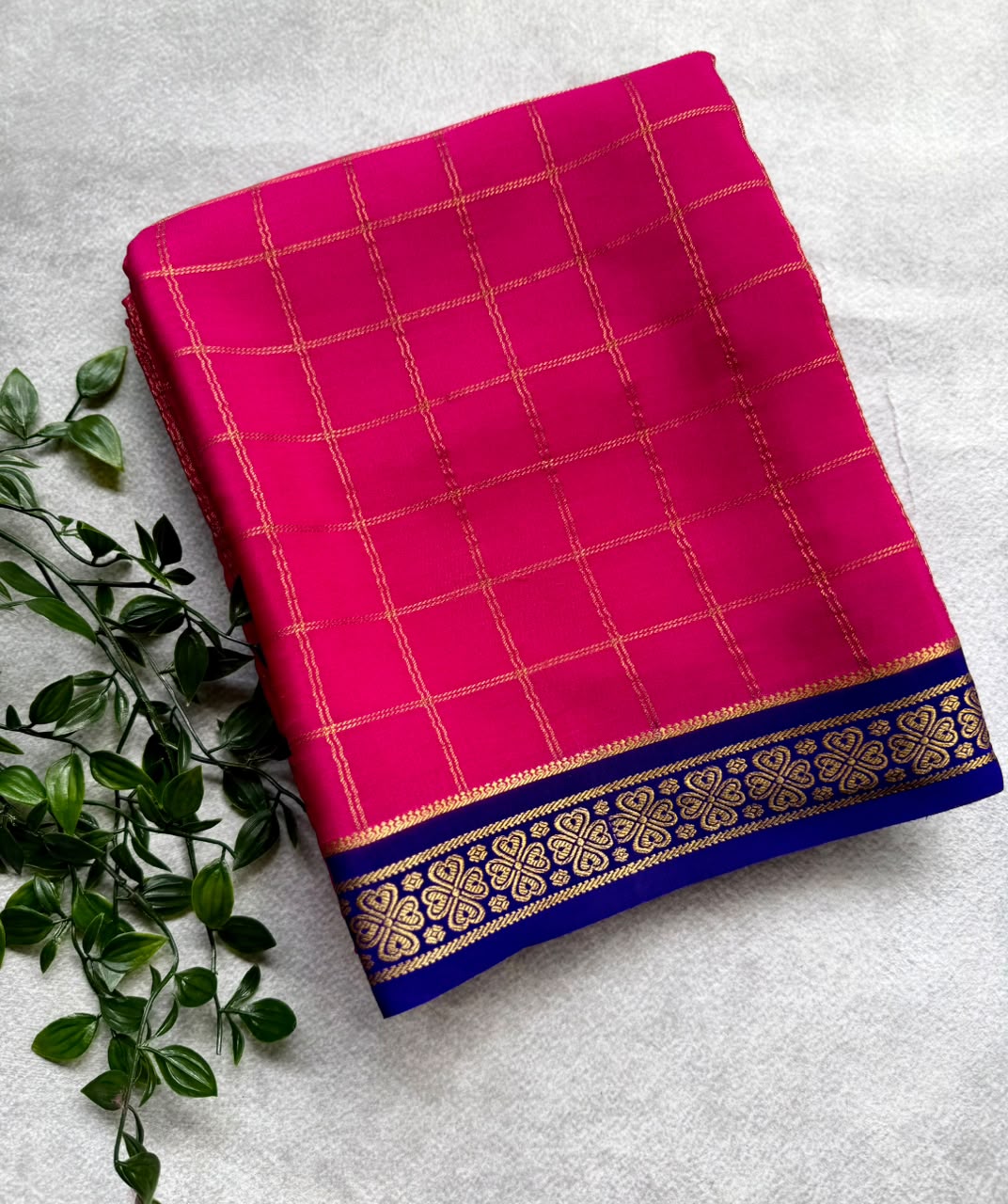 Magenta Checks Pure Mysore Crepe Silk Saree 107