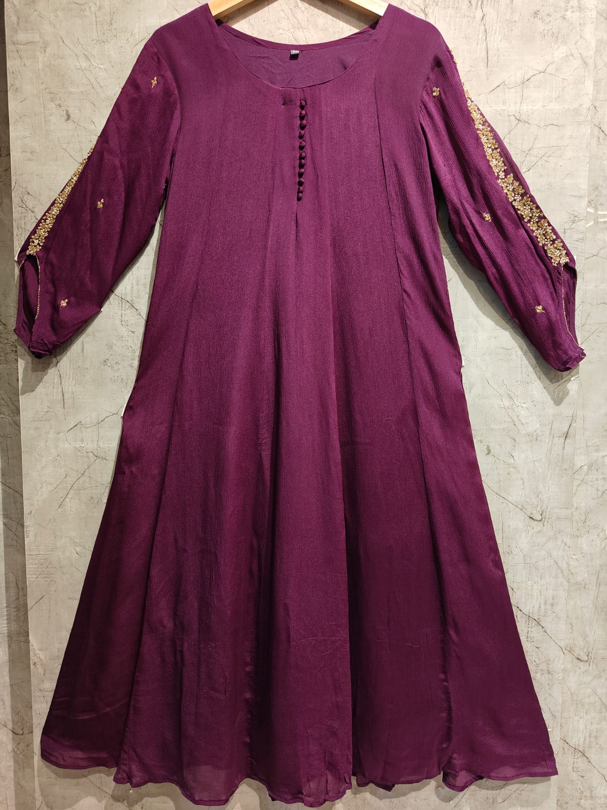 Wine Chinnon Hand Embroidery Airline Kurtha 404