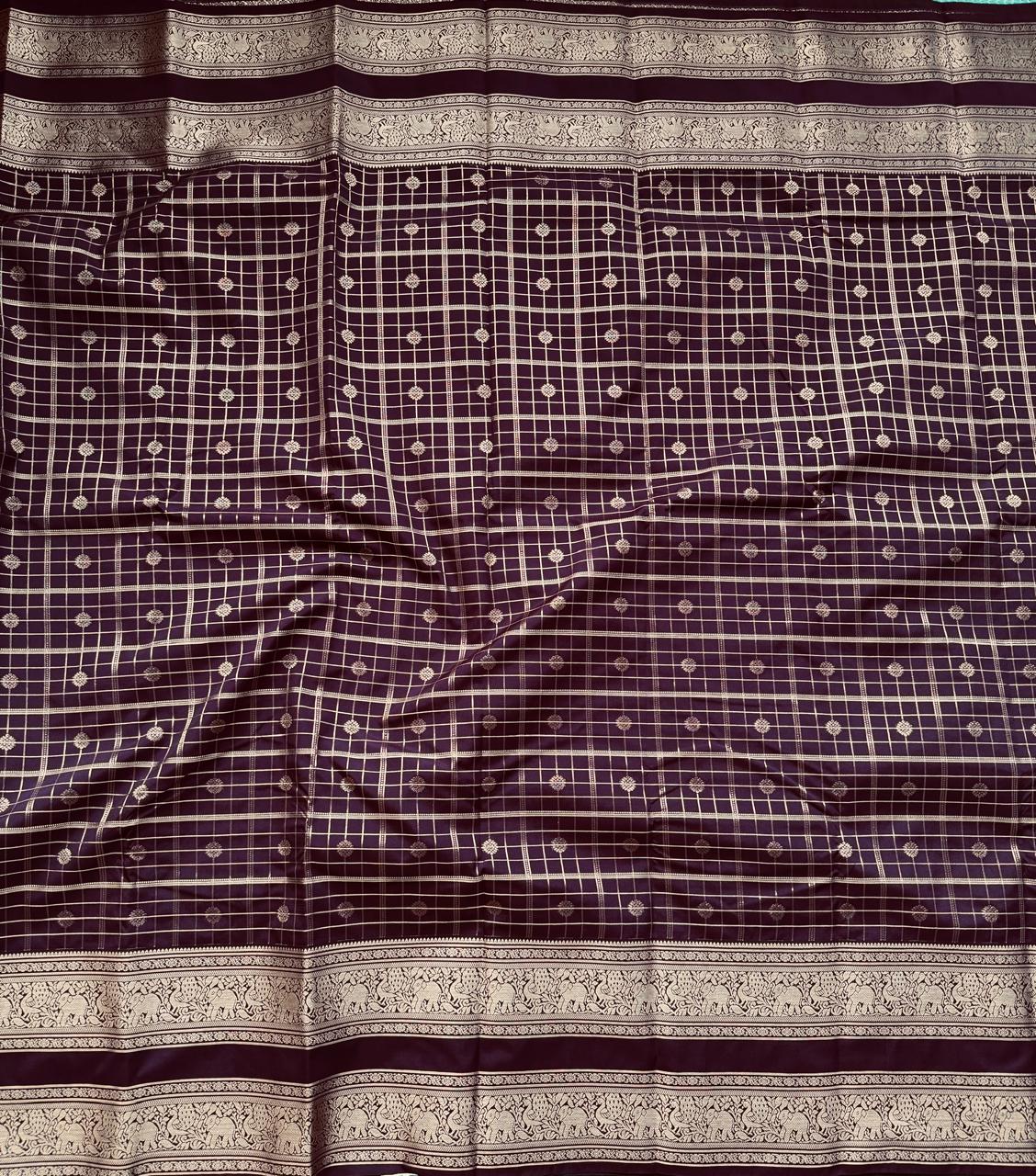 Brown Checks Semi Kanchi Saree 107