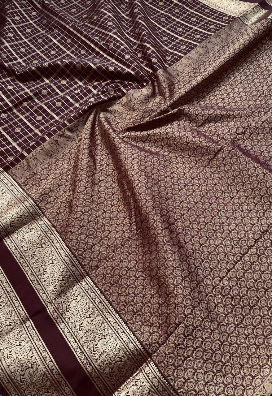 Brown Checks Semi Kanchi Saree 107