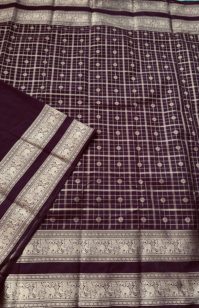 Brown Checks Semi Kanchi Saree 107