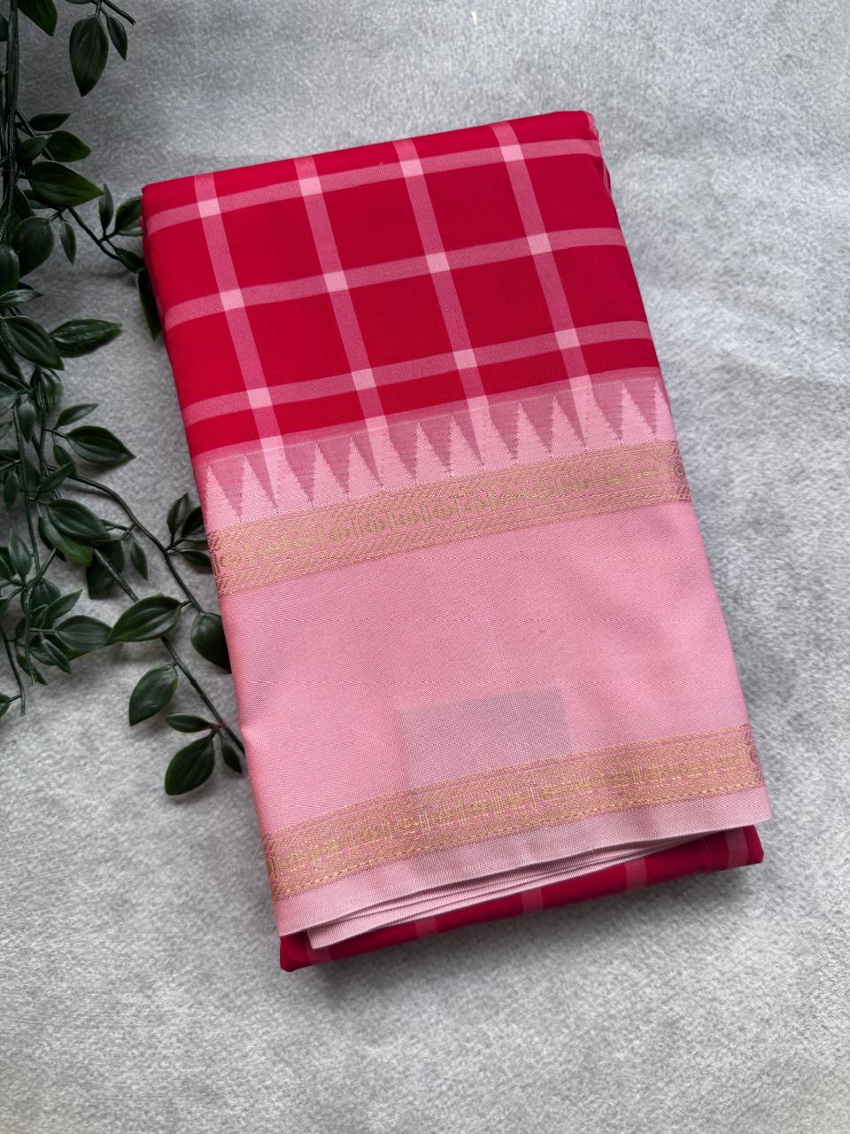 Red Checks Semi Kanchi Saree 107