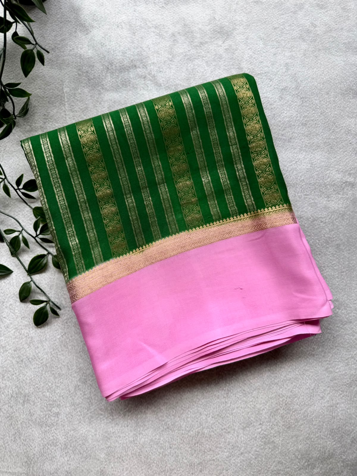 Green Satin Border Pure Mysore Crepe Silk Saree 107
