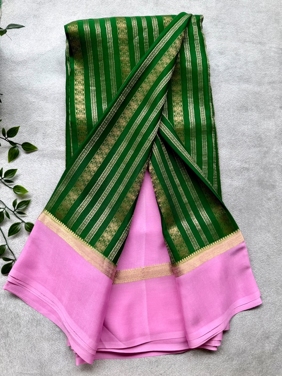 Green Satin Border Pure Mysore Crepe Silk Saree 107