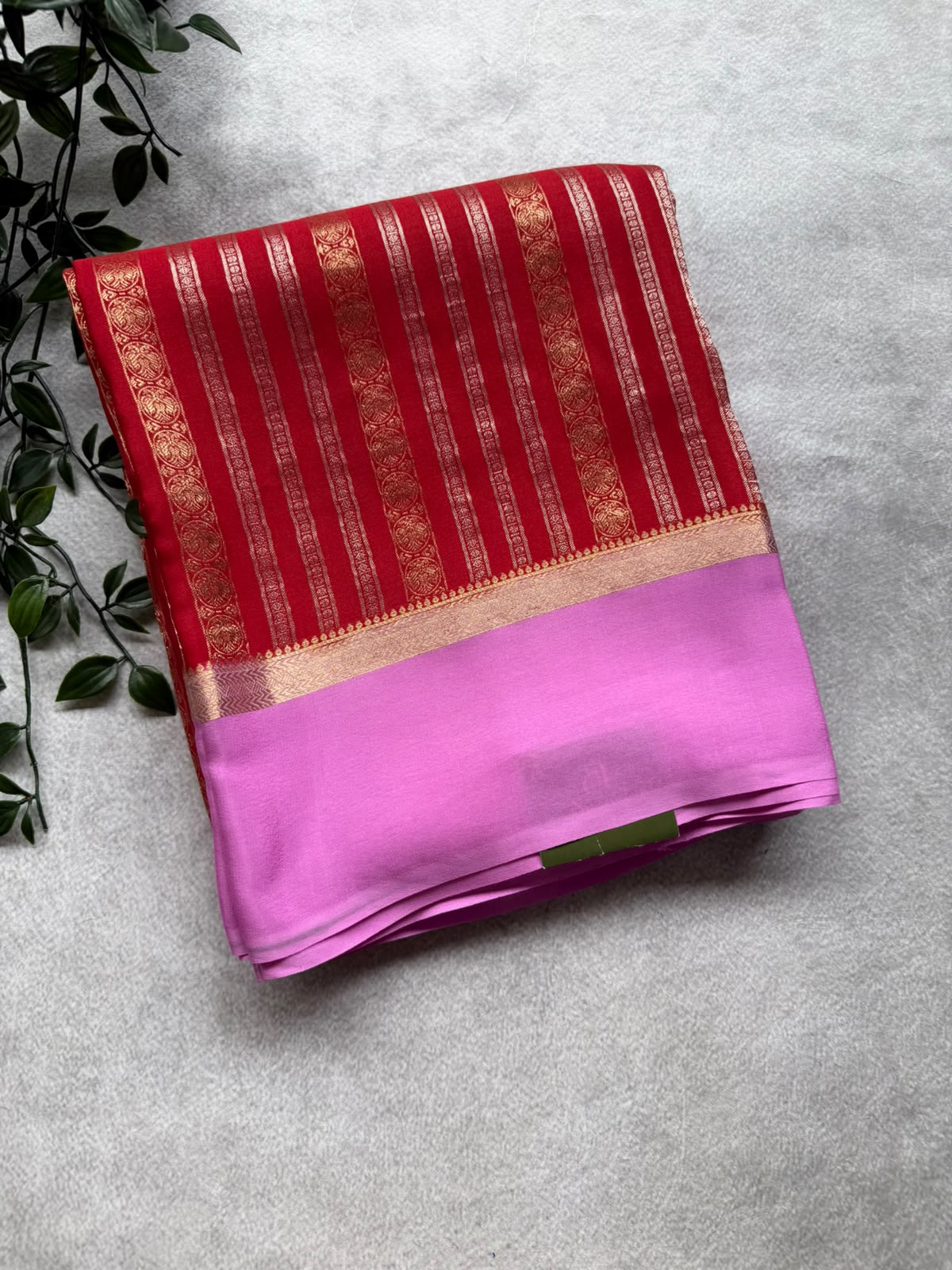 Red Satin Border Pure Mysore Crepe Silk Saree 107