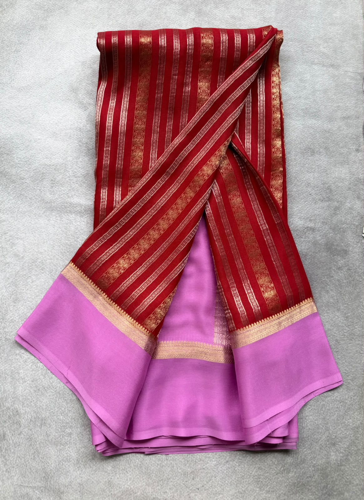 Red Satin Border Pure Mysore Crepe Silk Saree 107