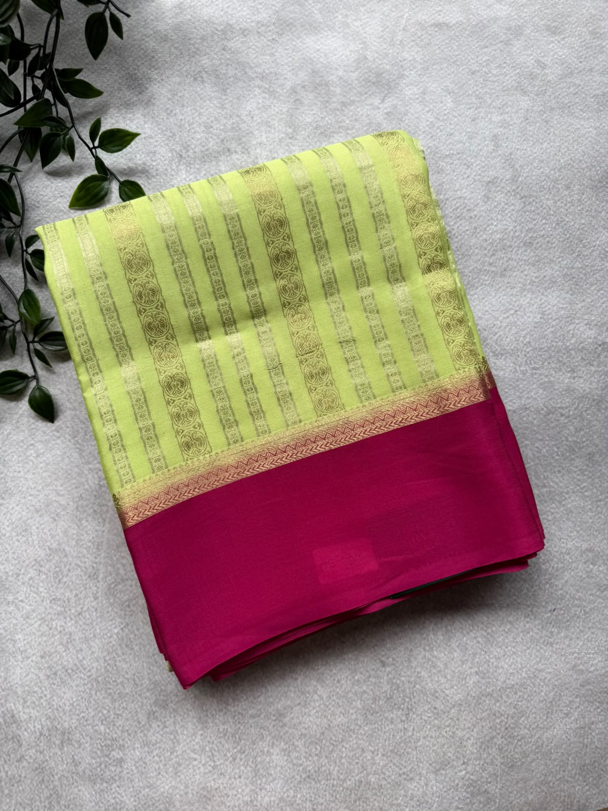 Pista Green Satin Border Pure Mysore Crepe Silk Saree 107