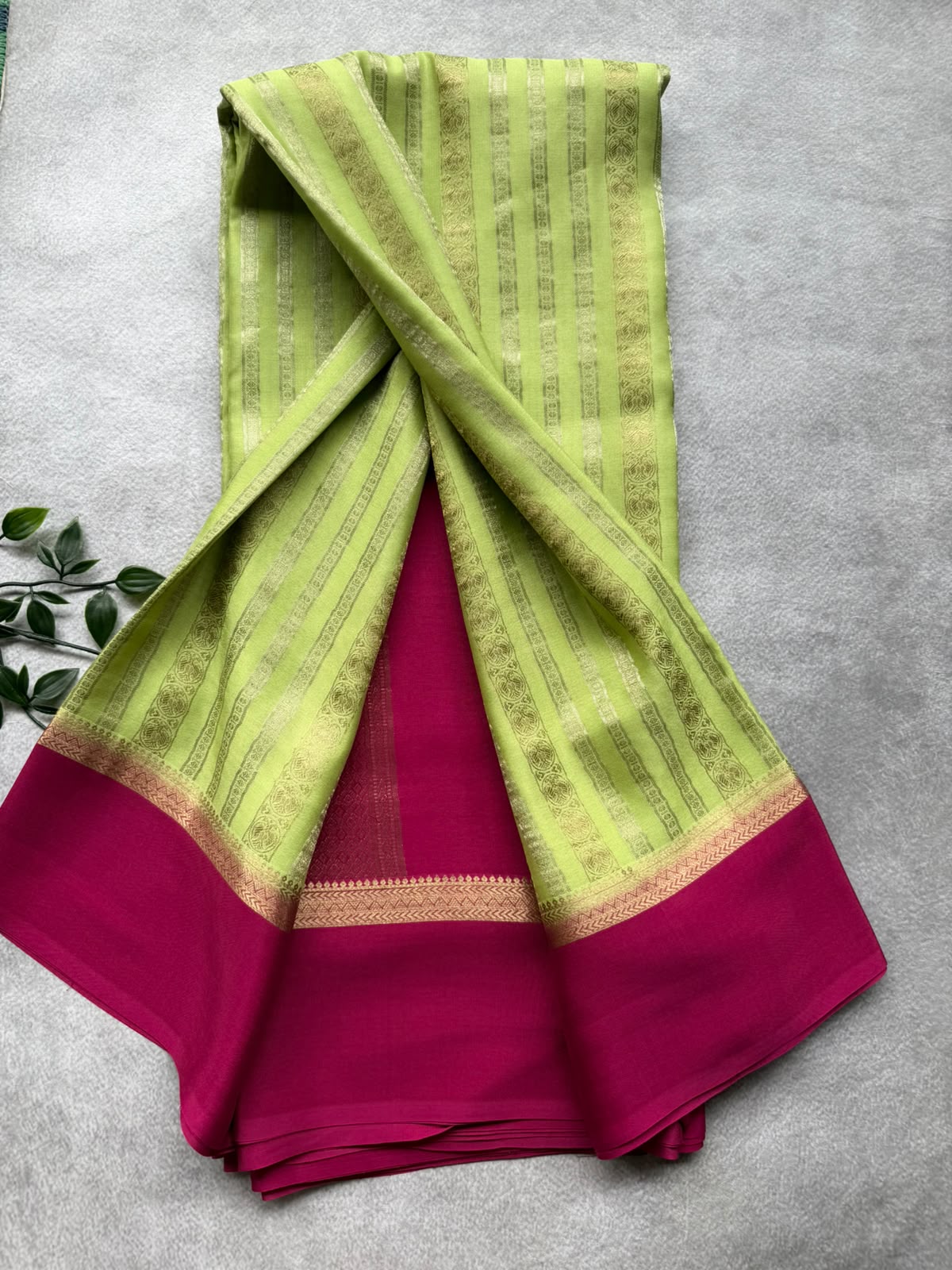 Pista Green Satin Border Pure Mysore Crepe Silk Saree 107