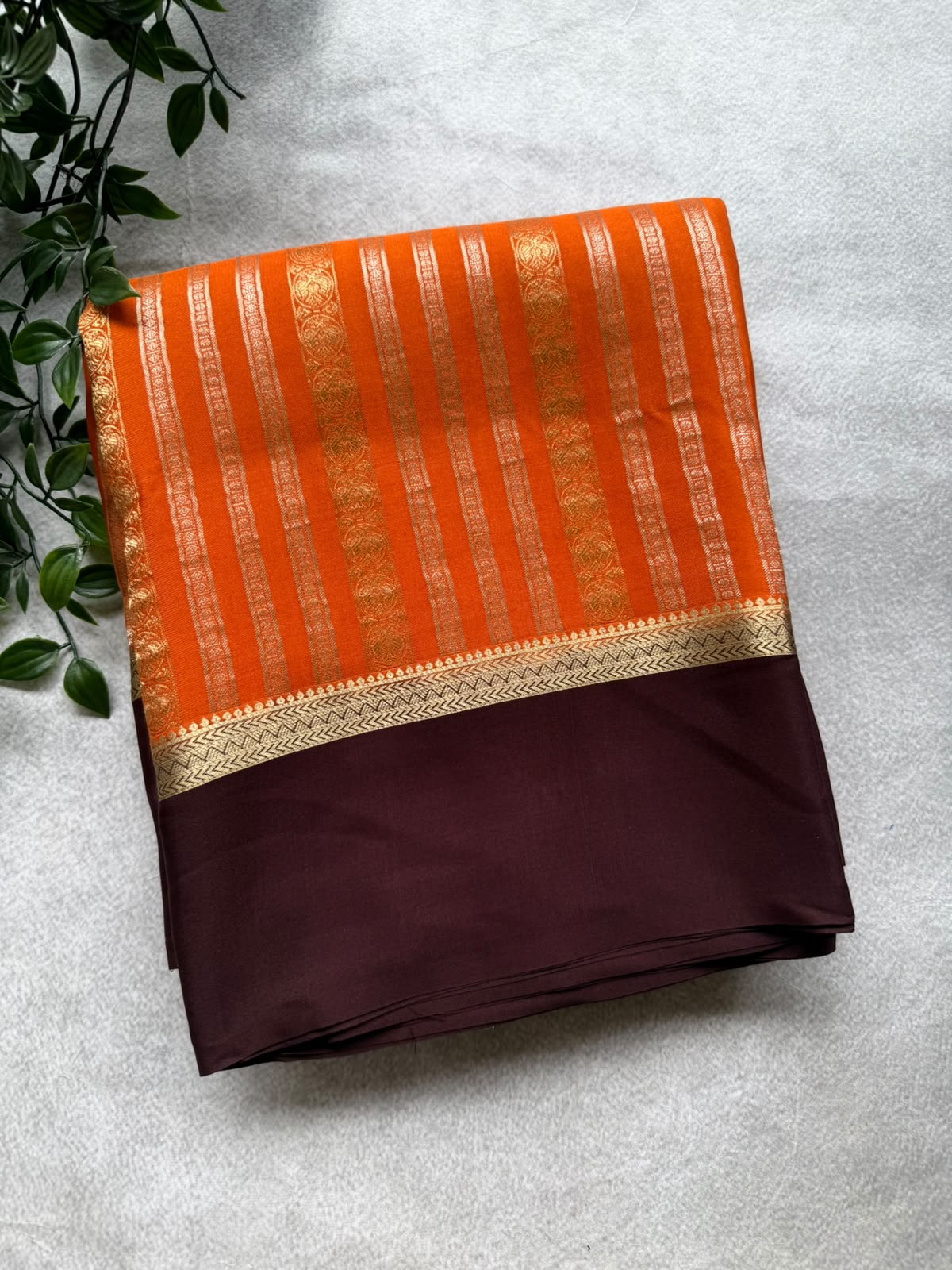 Orange Satin Border Pure Mysore Crepe Silk Saree 107
