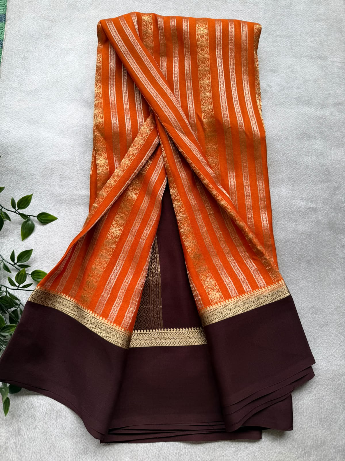 Orange Satin Border Pure Mysore Crepe Silk Saree 107