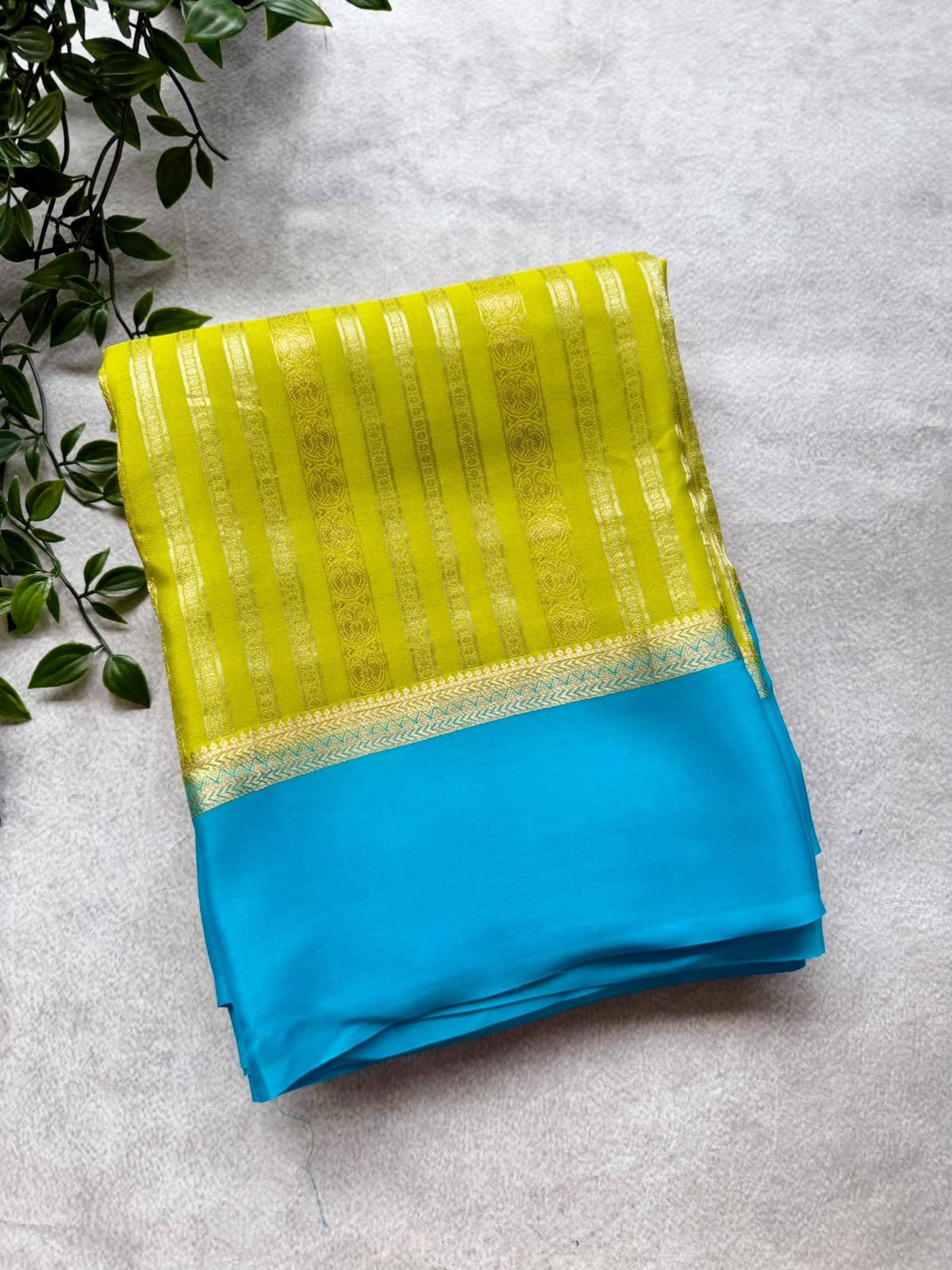 Mehandi Green Satin Border Pure Mysore Crepe Silk Saree 107