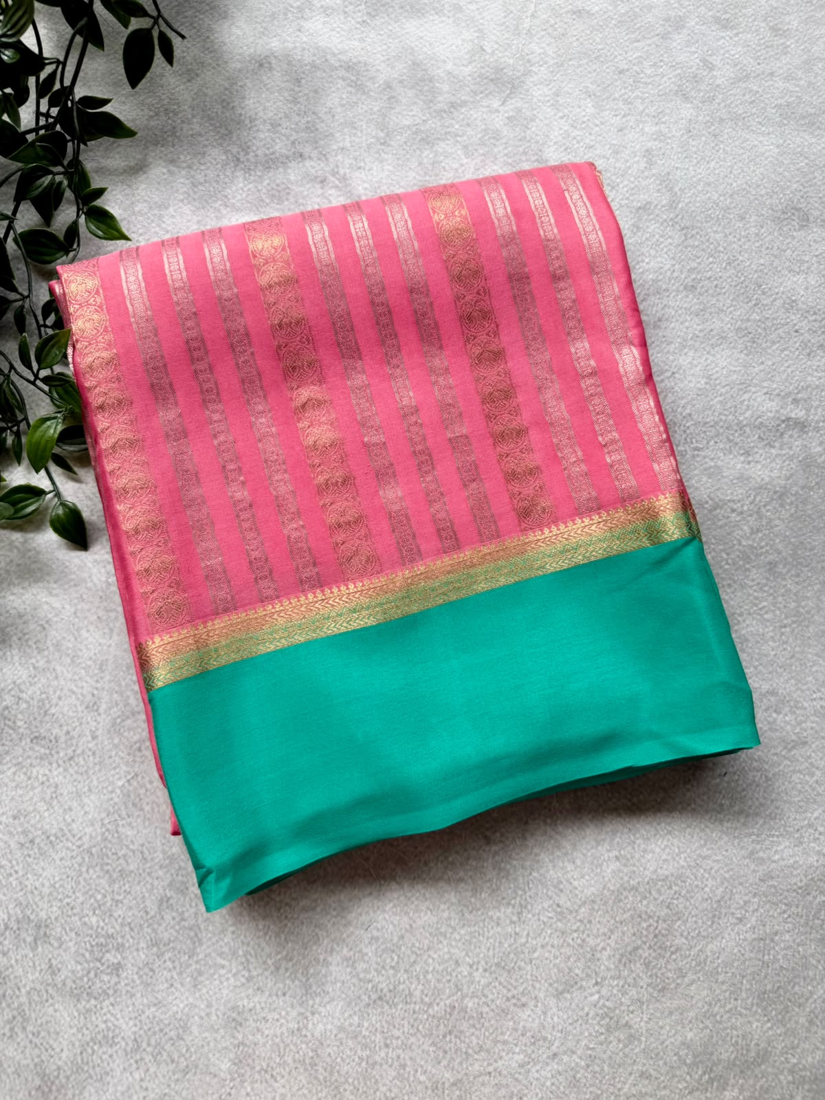Baby Pink Satin Border Pure Mysore Crepe Silk Saree 107