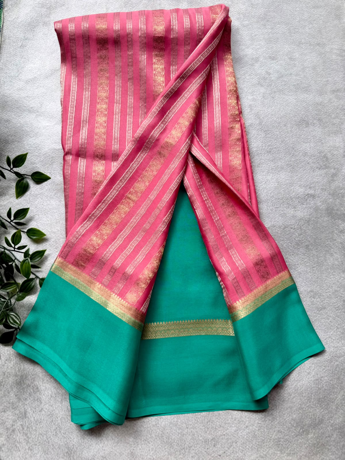 Baby Pink Satin Border Pure Mysore Crepe Silk Saree 107