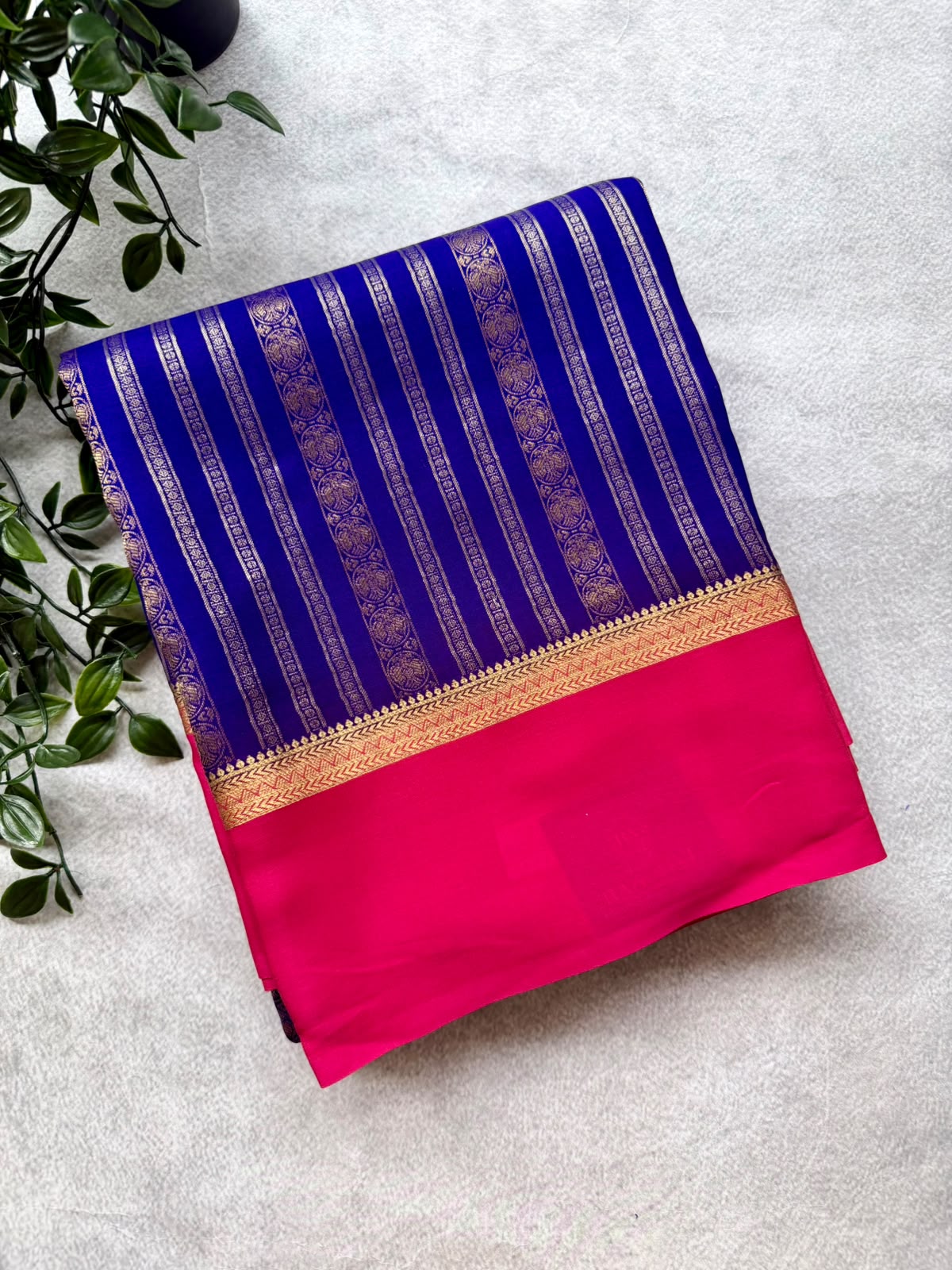 Royal Blue Satin Border Pure Mysore Crepe Silk Saree 107