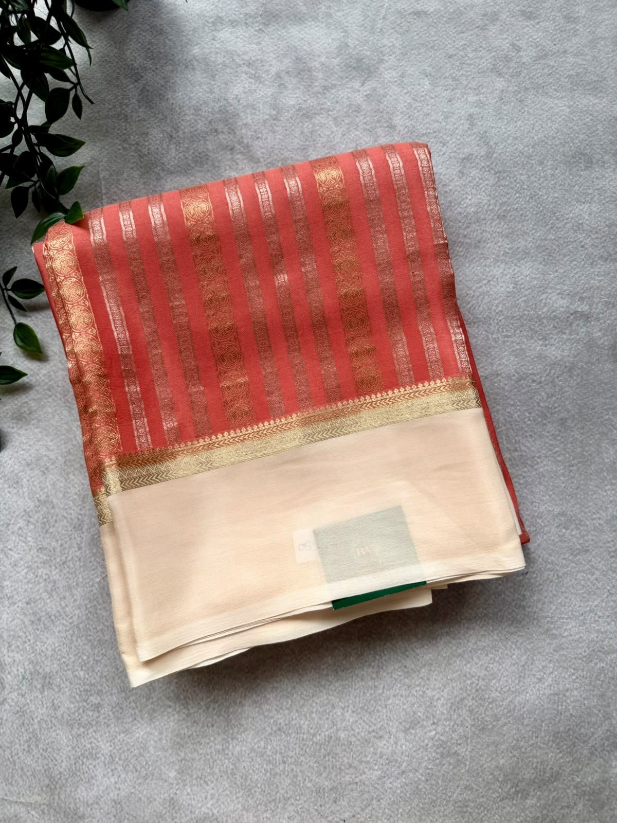 Coral Satin Border Pure Mysore Crepe Silk Saree 107