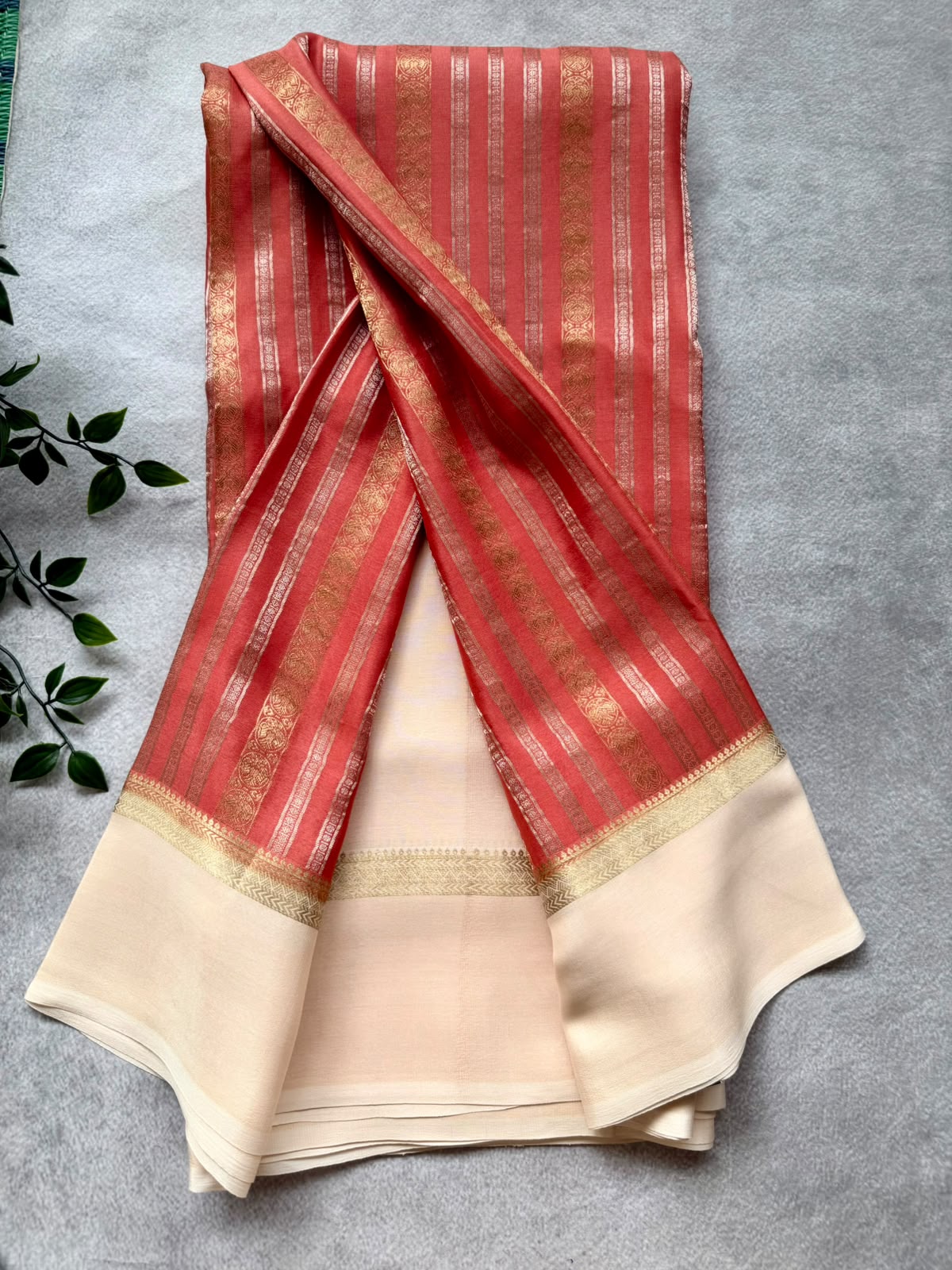 Coral Satin Border Pure Mysore Crepe Silk Saree 107