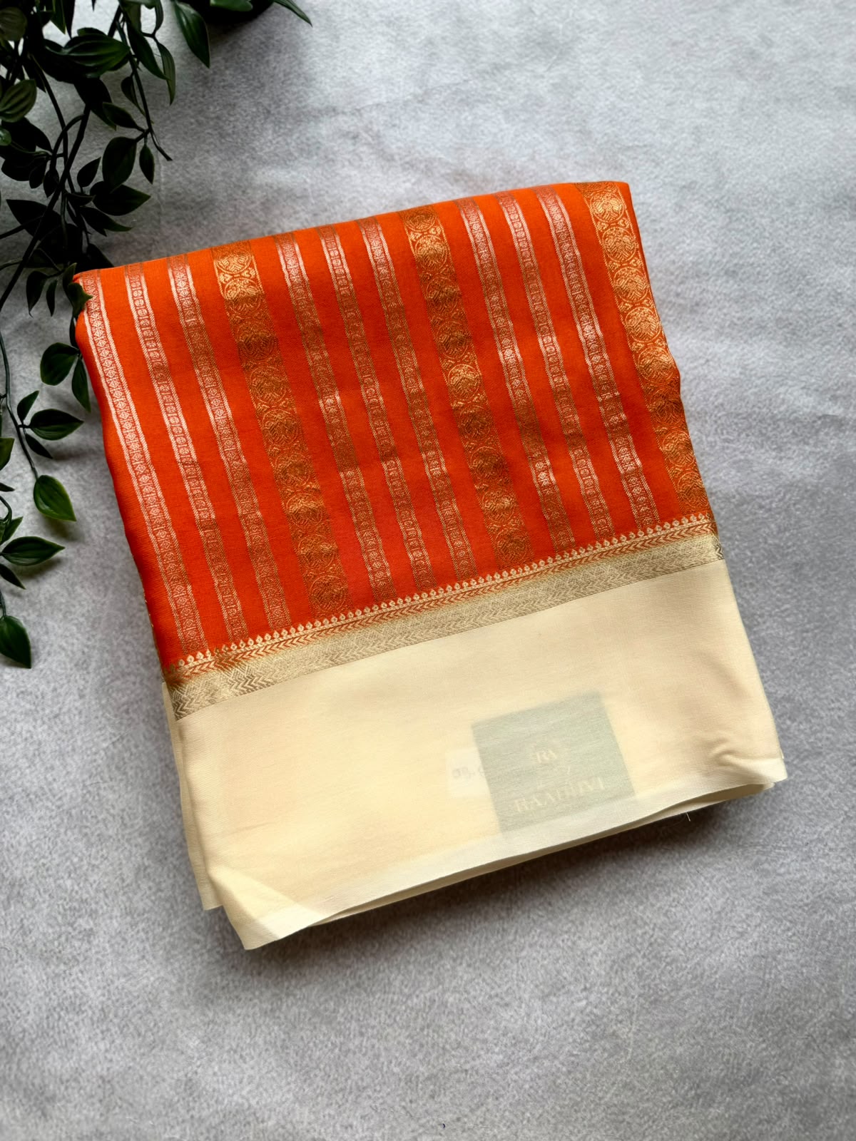 Orange Satin Border Pure Mysore Crepe Silk Saree 107