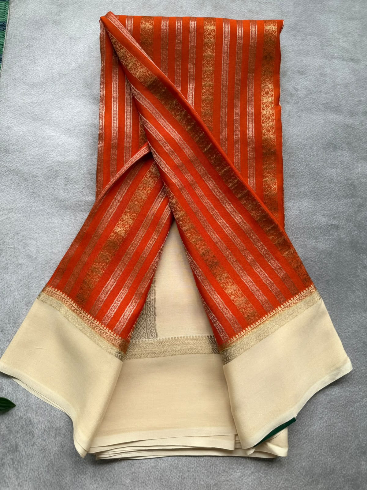 Orange Satin Border Pure Mysore Crepe Silk Saree 107