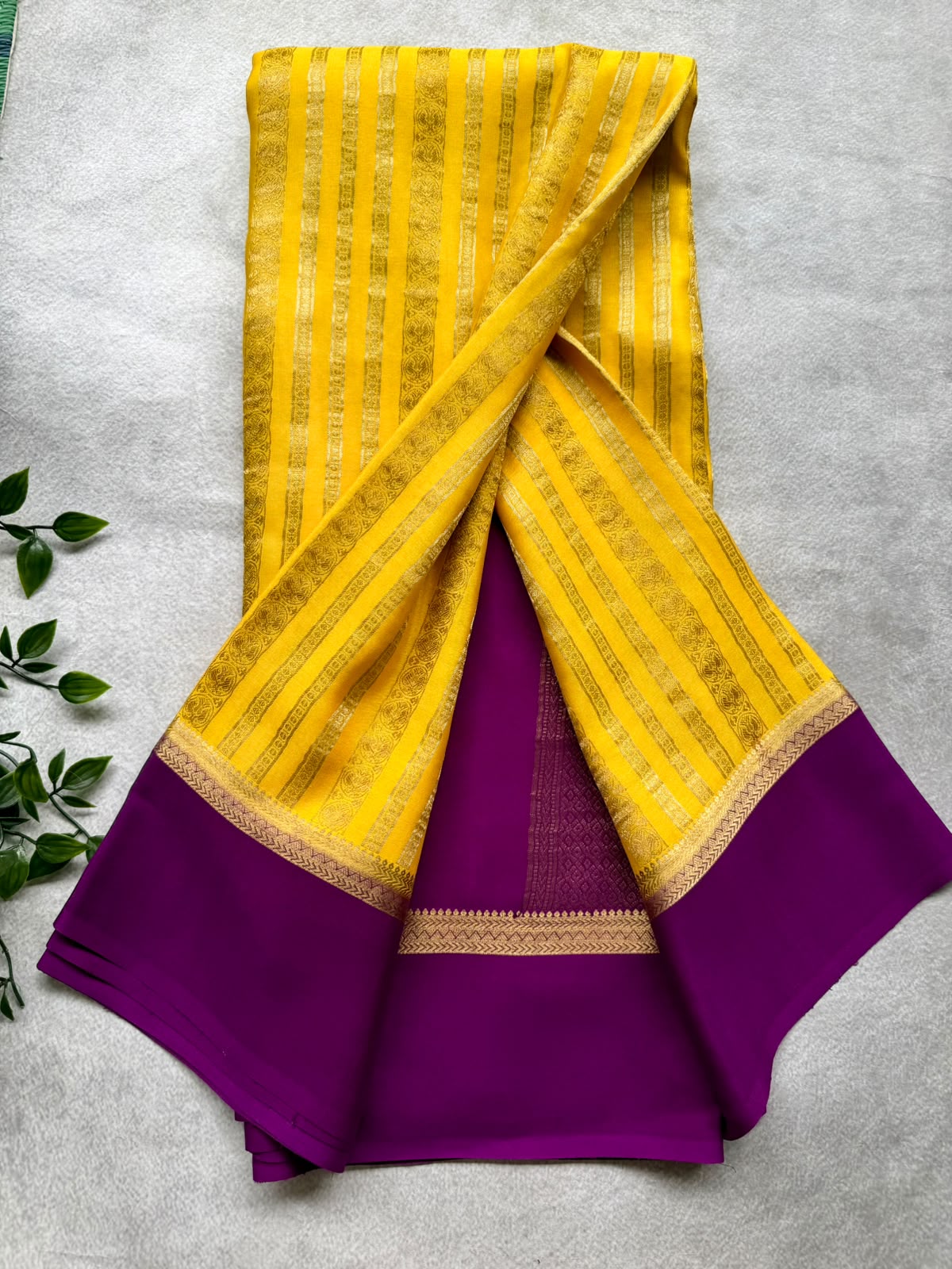 Yellow Satin Border Pure Mysore Crepe Silk Saree 107