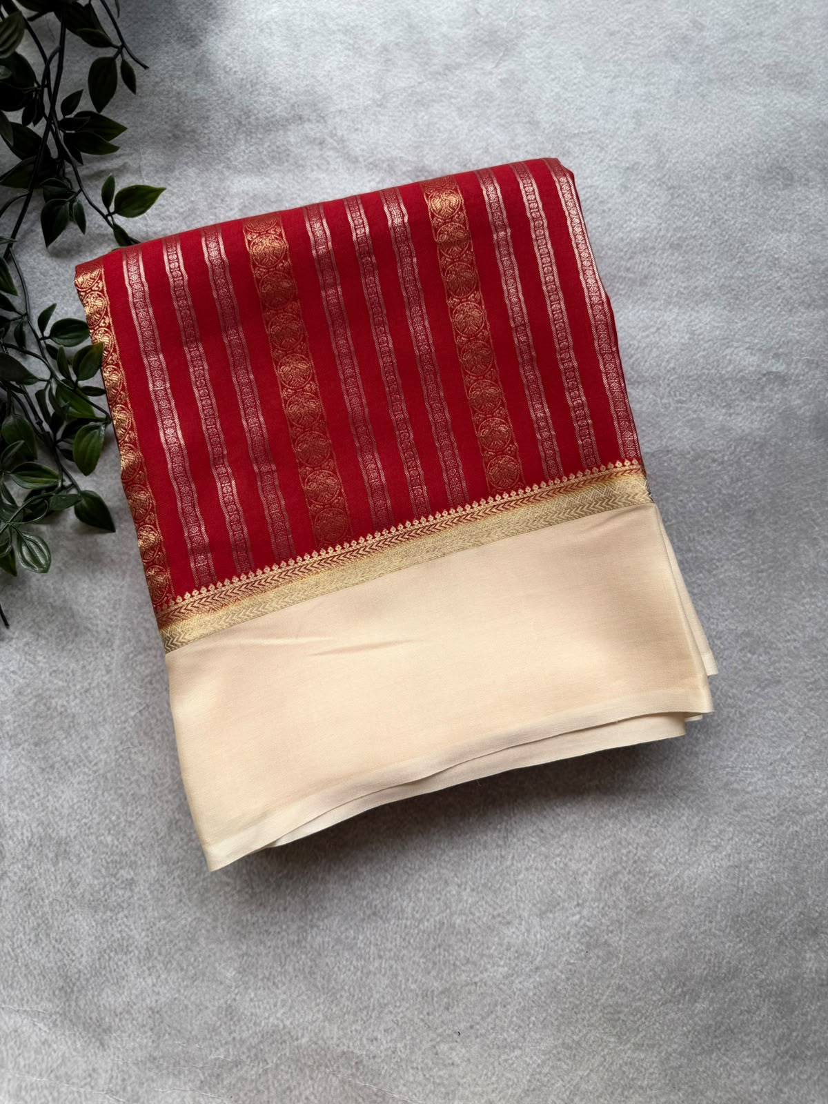 Red Satin Border Pure Mysore Crepe Silk Saree 107