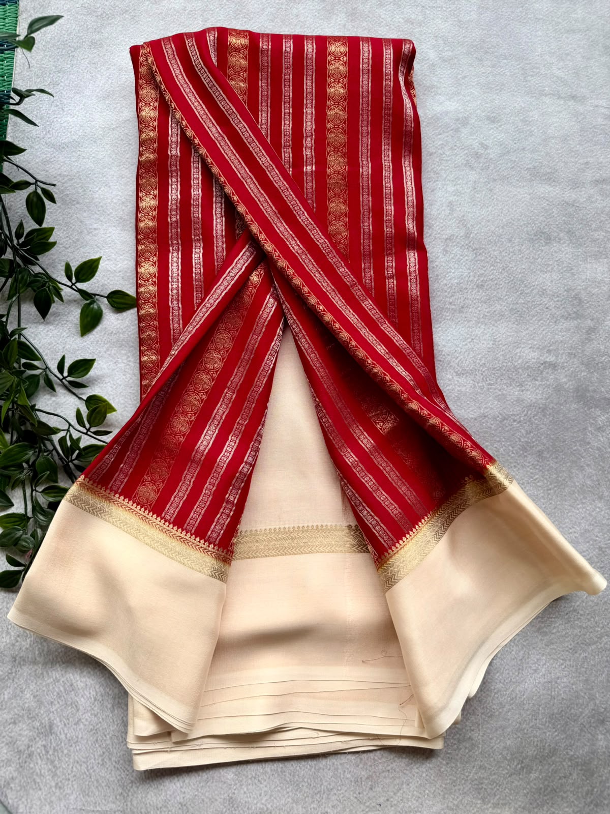 Red Satin Border Pure Mysore Crepe Silk Saree 107