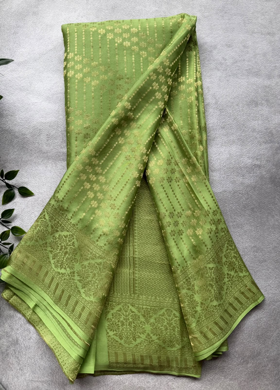 Pista Green Brocade Pure Mysore Crepe Silk Saree 107
