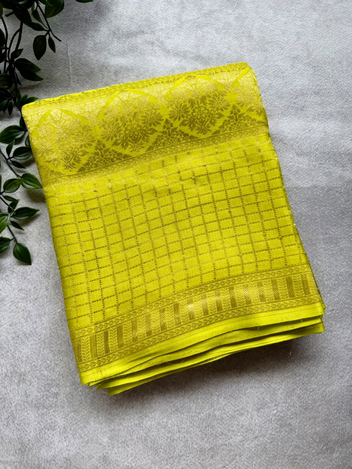 Neon Green Brocade Pure Mysore Crepe Silk Saree 107