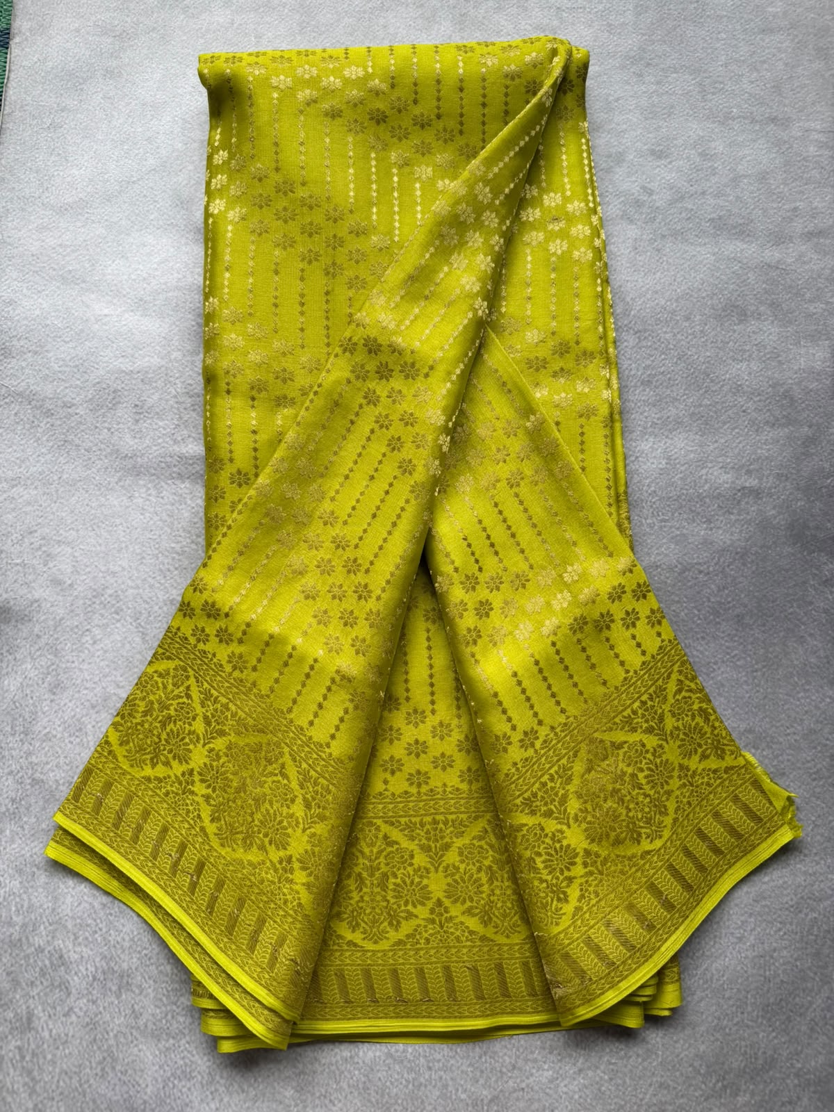 Neon Green Brocade Pure Mysore Crepe Silk Saree 107