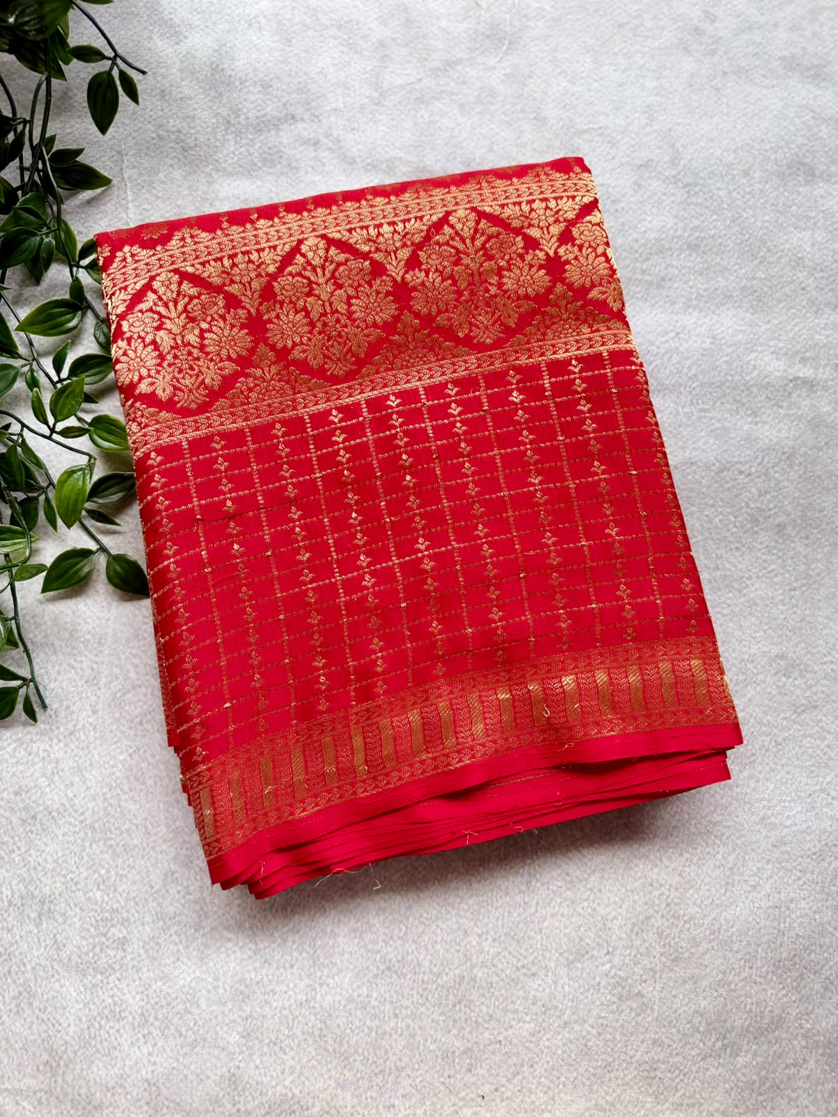 Red Brocade Pure Mysore Crepe Silk Saree 107