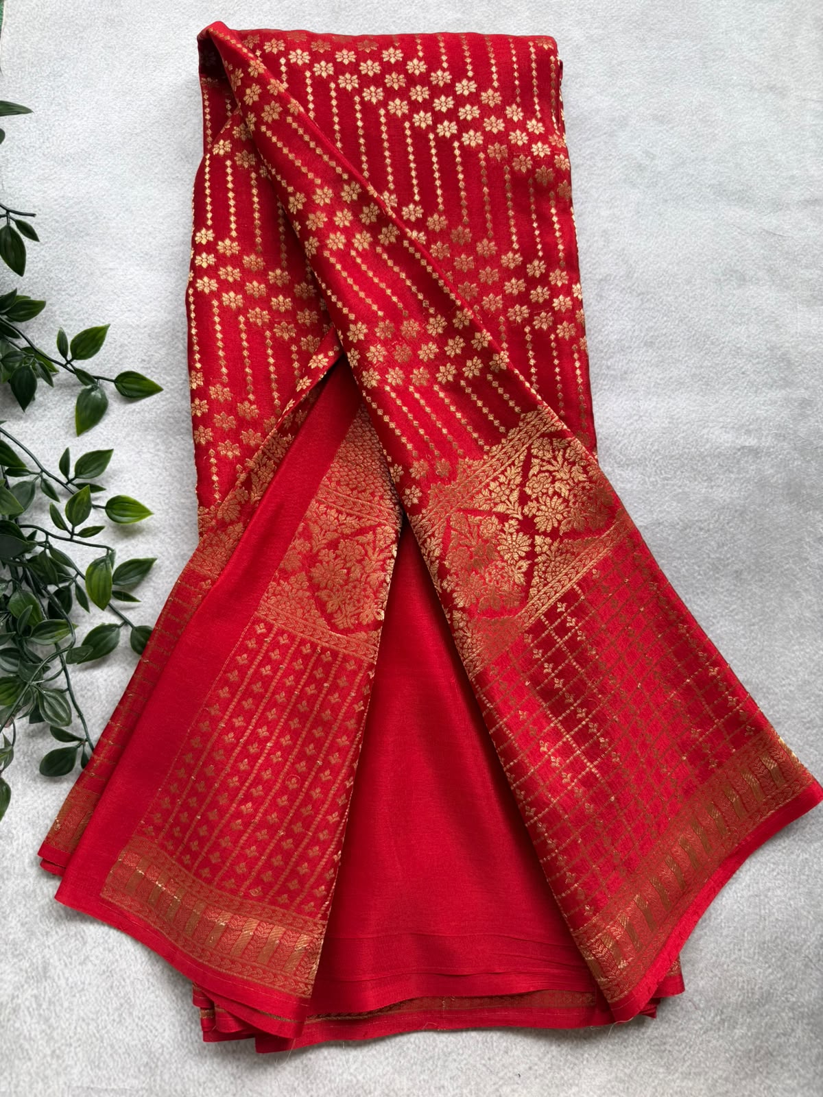 Red Brocade Pure Mysore Crepe Silk Saree 107