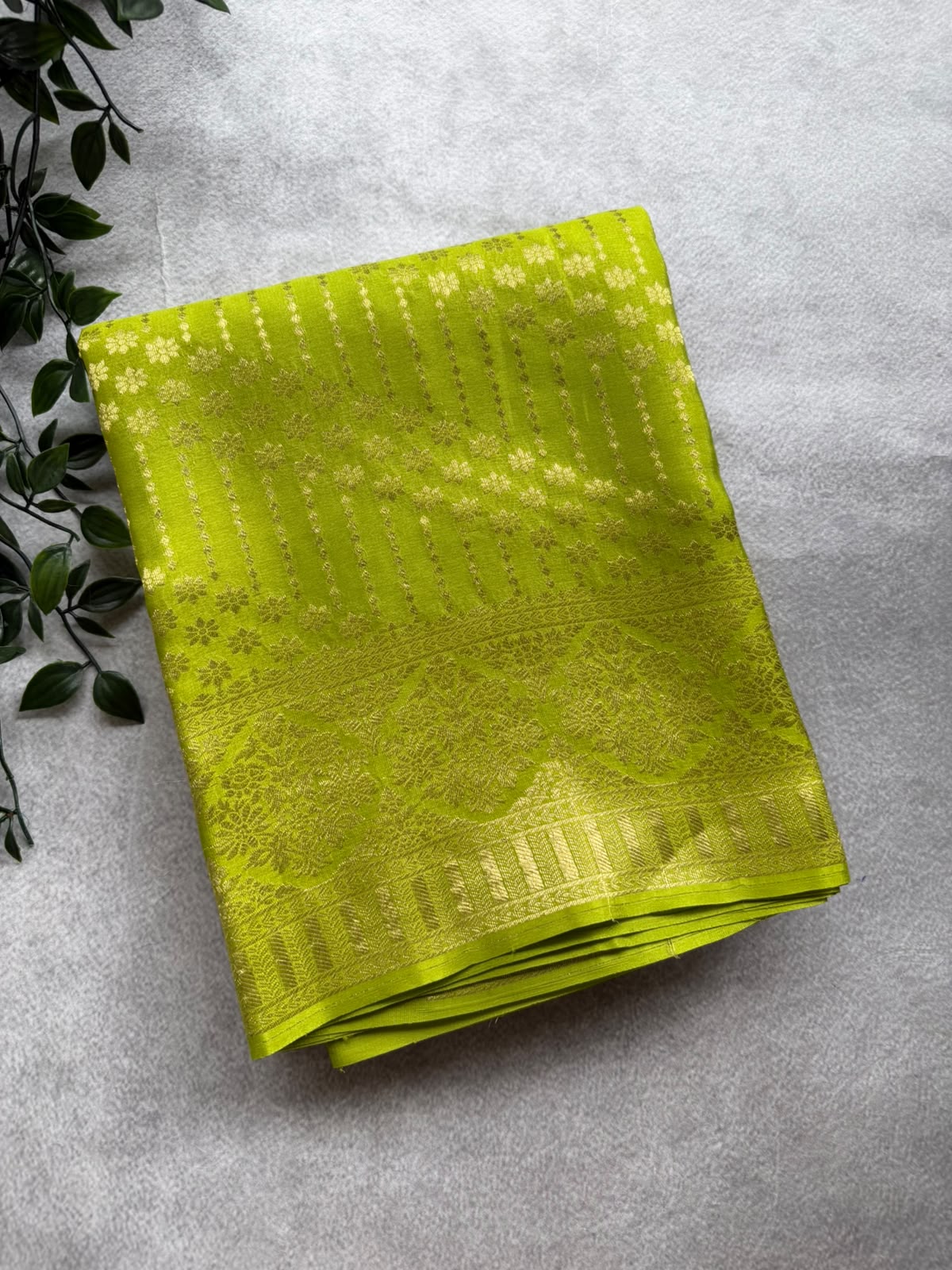 Mehandi Green Brocade Pure Mysore Crepe Silk Saree 107