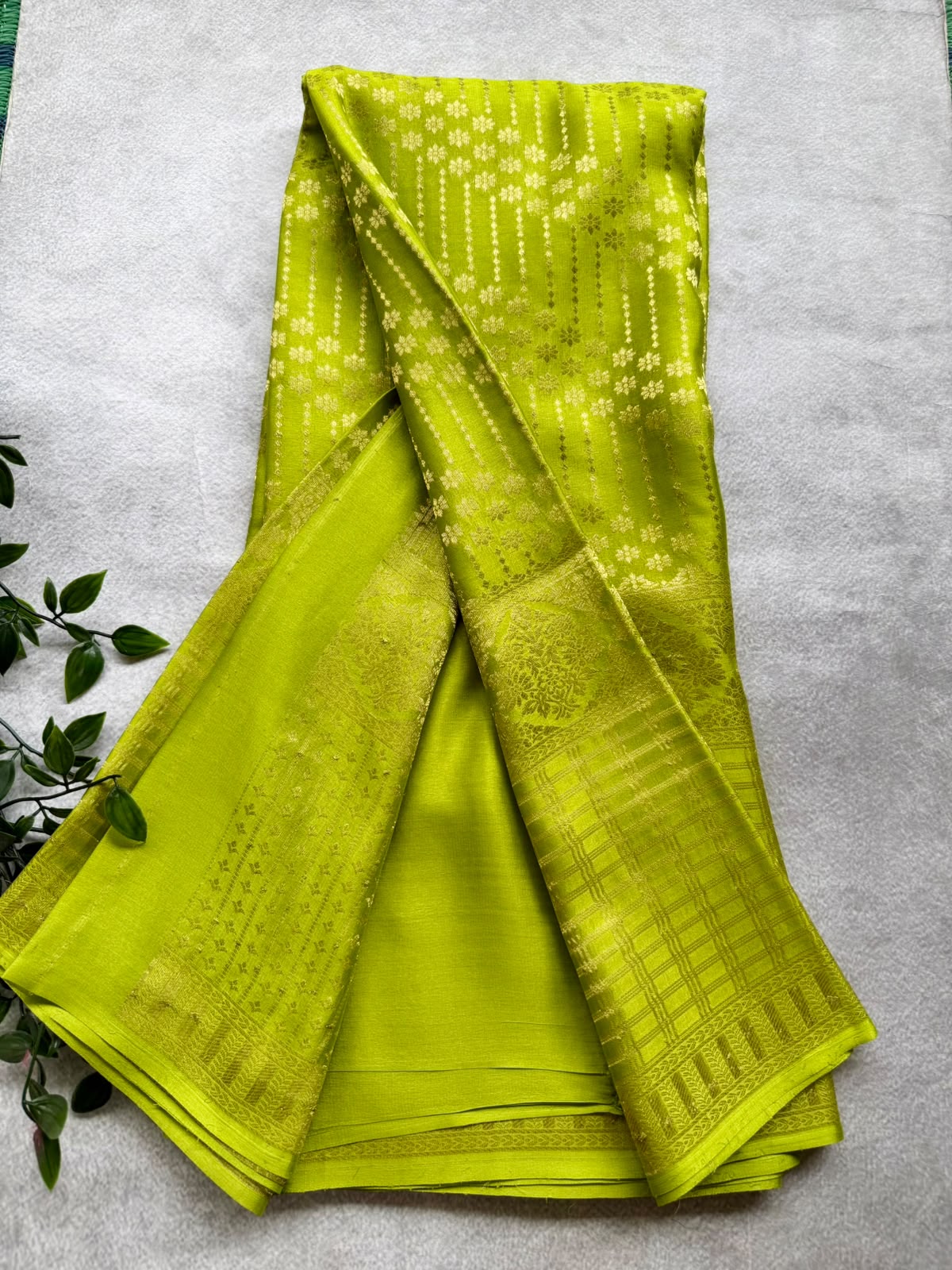 Mehandi Green Brocade Pure Mysore Crepe Silk Saree 107