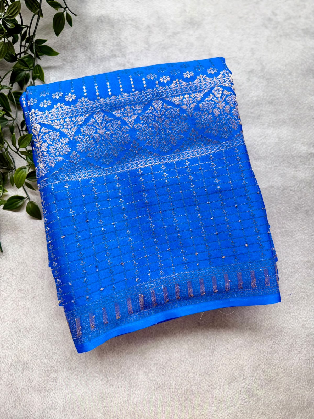 Blue Brocade Pure Mysore Crepe Silk Saree 107