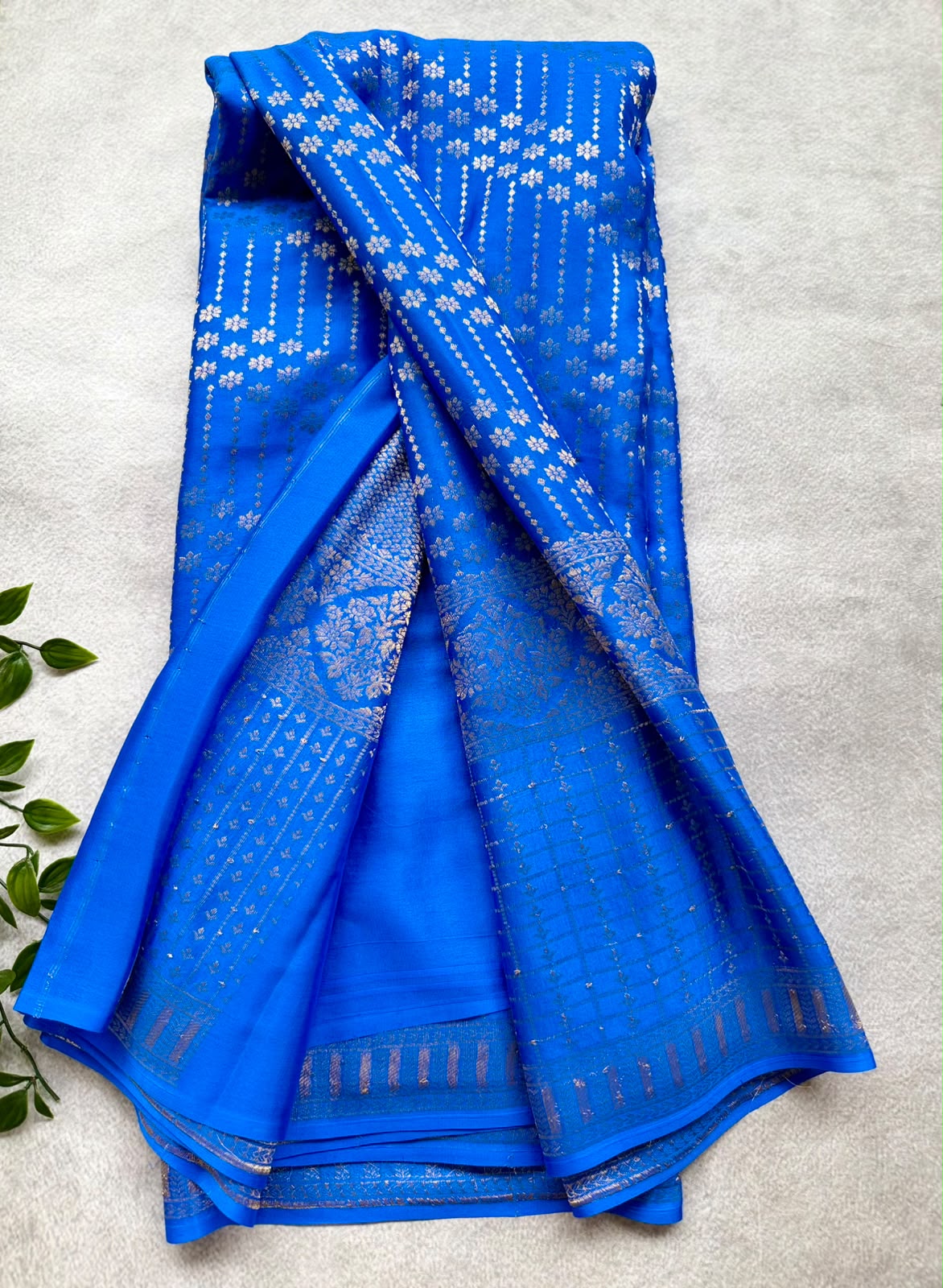 Blue Brocade Pure Mysore Crepe Silk Saree 107