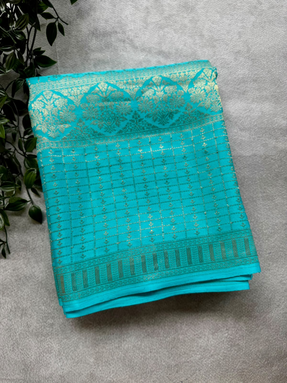 Sky Blue Brocade Pure Mysore Crepe Silk Saree 107