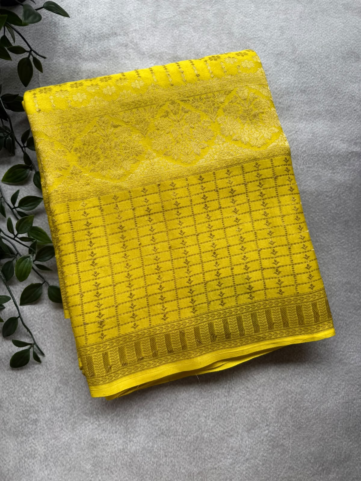Yellow Brocade Pure Mysore Crepe Silk Saree 107