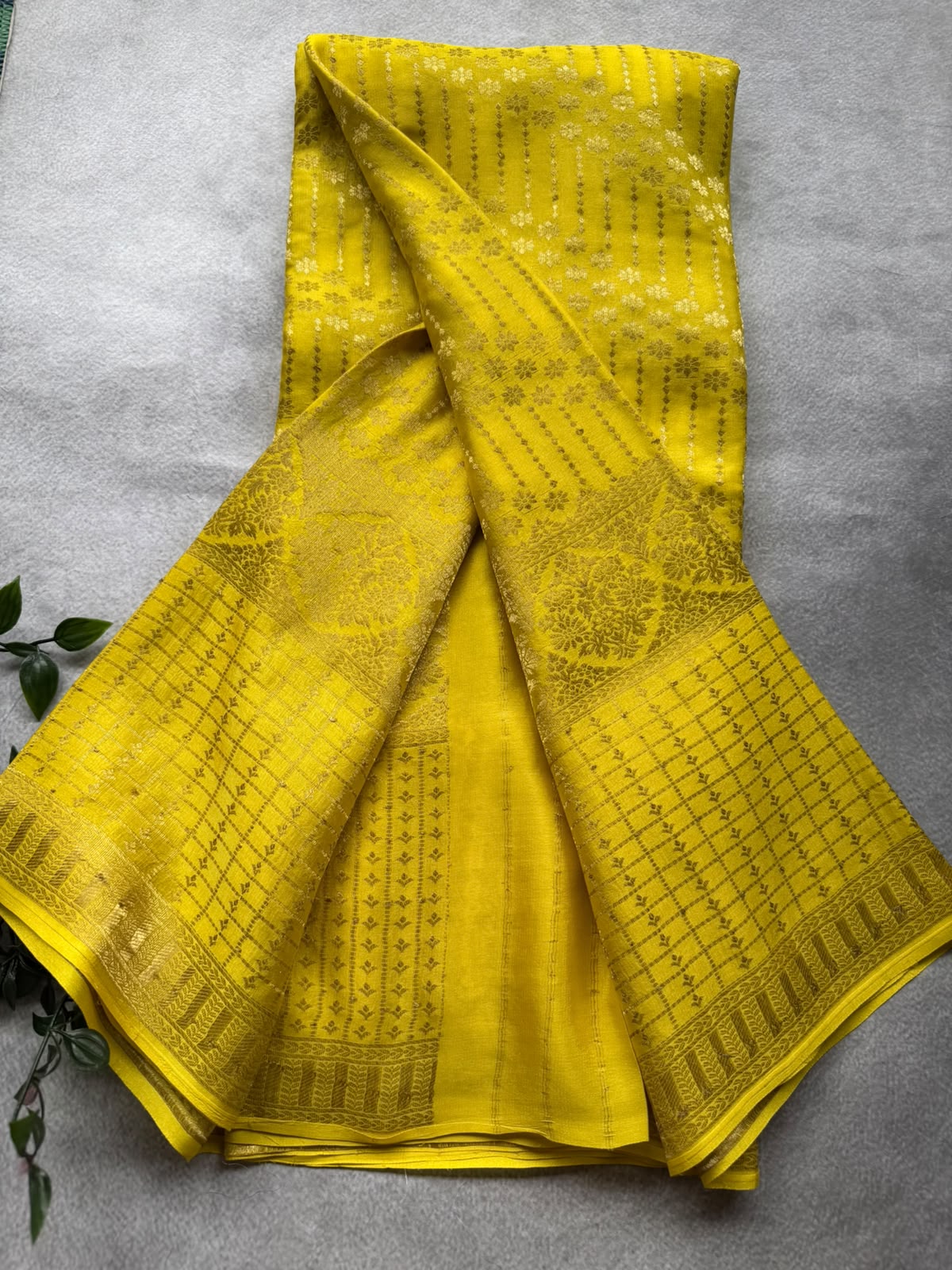 Yellow Brocade Pure Mysore Crepe Silk Saree 107