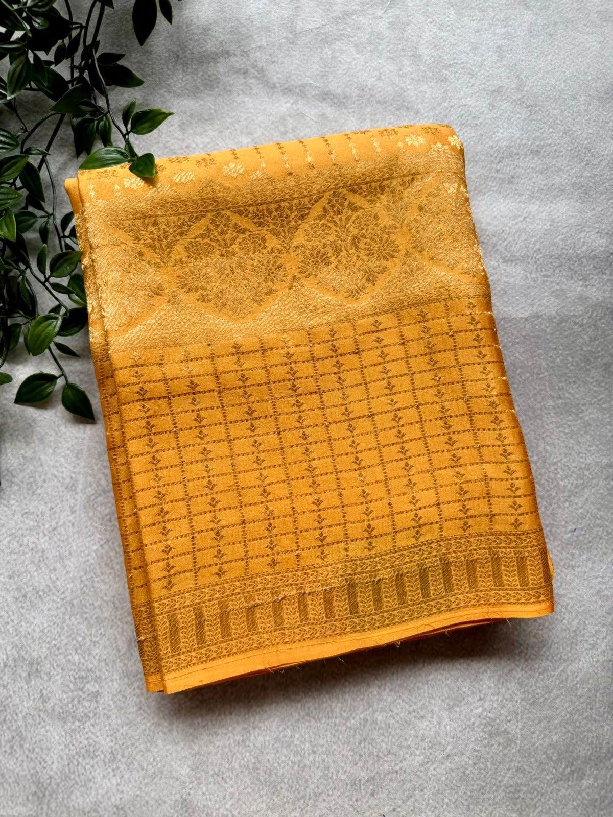 Orange Brocade Pure Mysore Crepe Silk Saree 107